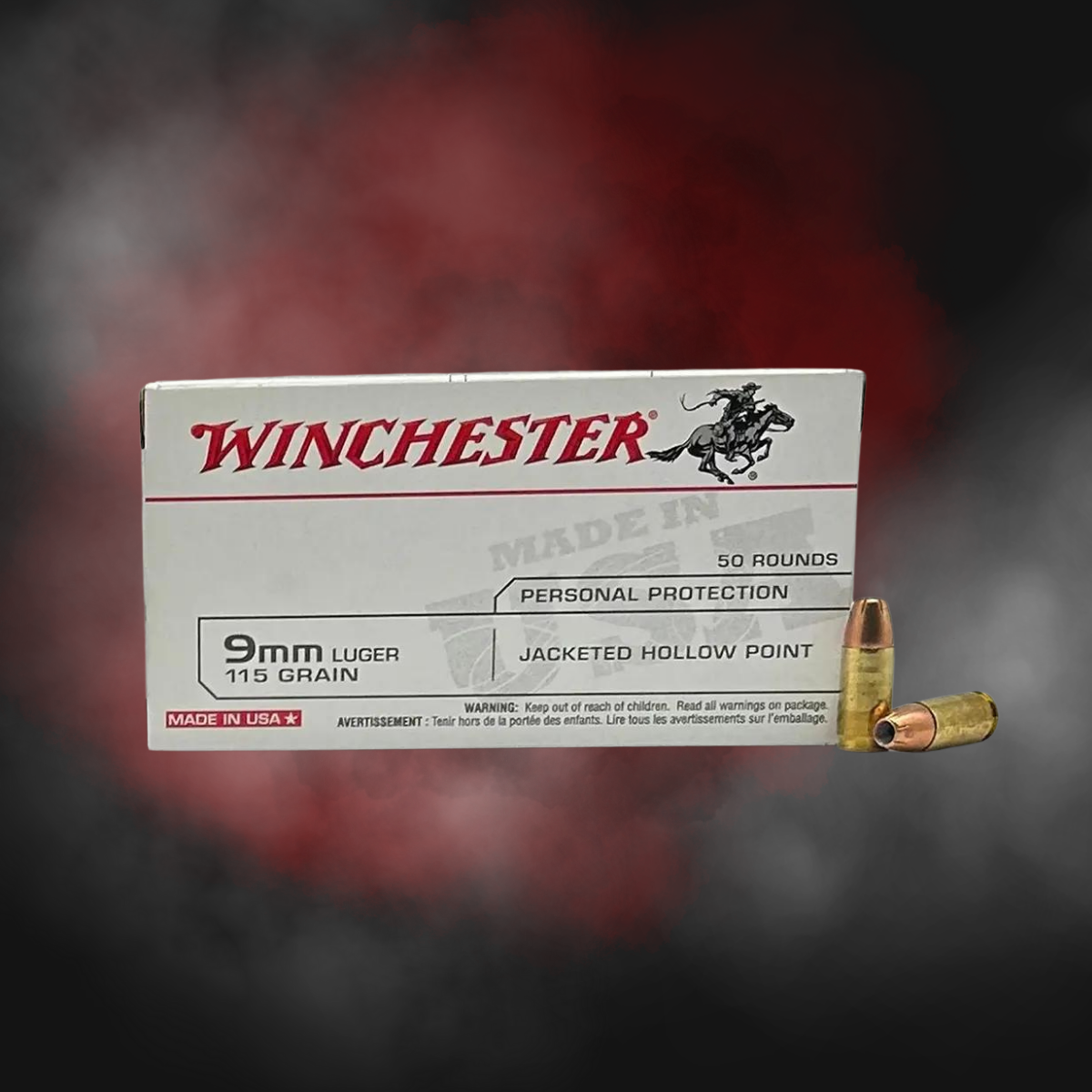 9mm 115gr JHP Brass Winchester - 50 Rounds